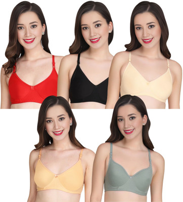 Liigne Women Everyday Non Padded Bra (Pack Of 5) for T-Shirt Saree Dress Sports Garment Women T-Shirt Non Padded Bra(Red)