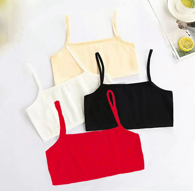 DreamBe Pack of 4 Girls Non Padded full Coverage stretchable sports Bra (Multicolor) Women Sports Non Padded Bra(Multicolor)