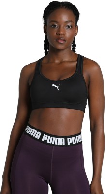 PUMA Mesh Panel Sports Bra Women Sports Lightly Padded Bra(Black)