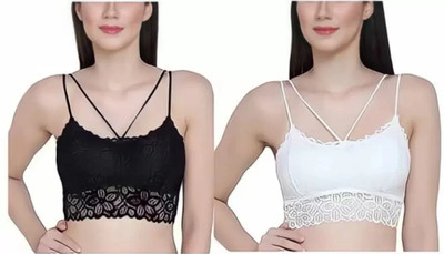 Adenterprises Women Cami Bra Lightly Padded Bra(Black, White)