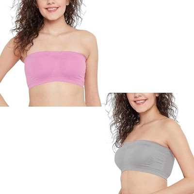 KGBTREADS tube bra pack of 2 Women Bandeau/Tube Non Padded Bra(Pink, Grey)