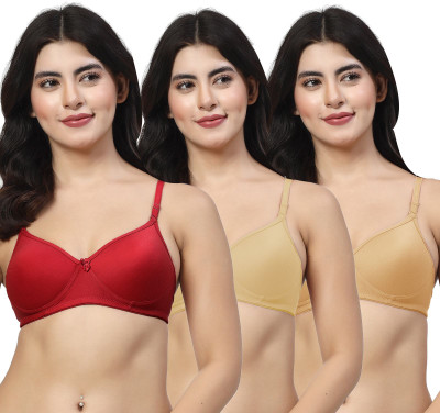 LILY maofcigam Women T-Shirt Heavily Padded Bra(Maroon, Beige, Gold)