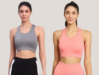 BEING RUNNER Women Sports Non Padded Bra(Grey, Pink)