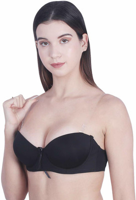 Pink PixiesCreation Transparent Strap Backless Pushup Bra Women Push-up Lightly Padded Bra(Black)