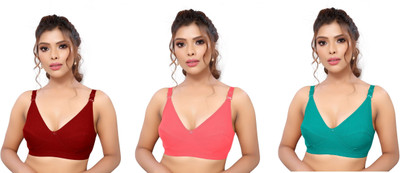 Shree Brahmani Corporation Women's Cotton Blend Full Comfortable Non-Padded Chami Bra For Everyday Wear Women Everyday Non Padded Bra(Maroon, Pink, Light Green)