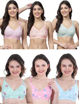 Docare MixPrint Women Everyday Non Padded Bra(Green, Pink, Orange, Blue, Pink, Green)