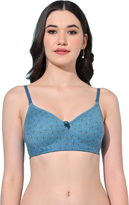 FIMS Women Cotton Blend Padded Non-wired Everyday Bra Blue Women T-Shirt Lightly Padded Bra(Blue)