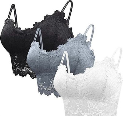 VS Beauti VS Beauti Women's Comfort Flex Lace Paded Bralette Fancy Bra Women Bralette Lightly Padded Bra(Black, Grey, White)