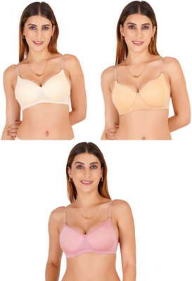 Liigne Transparent Strap Women Padded Bra Women Everyday Lightly Padded Bra(Beige, Pink)