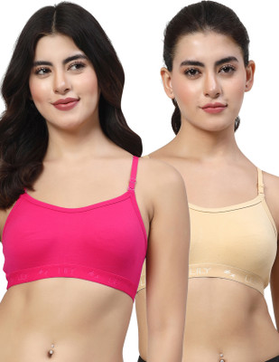 LILY 3321Mino Women Sports Non Padded Bra(Pink, Beige)