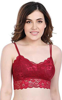 Unique Style Women’s Lace Bralette Crop Top Padded Stylish Ba for Women Women Bralette Lightly Padded Bra(Maroon)