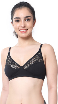 Envie 1091 Lace Cut Seam Bra Women Everyday Non Padded Bra(Black)