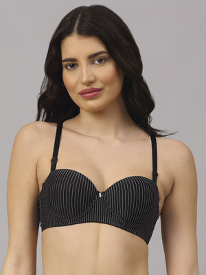 Quttos Quttos Strapless Pushup Striped Bra. Women Balconette Lightly Padded Bra(Black)