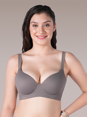 SOIE Padded Non-Wired Full-Coverage Seamless Sports Bra with Criss-Cross Back Women Full Coverage Lightly Padded Bra(Grey)