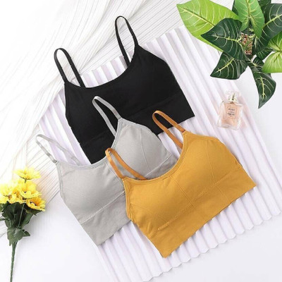 Nakshu 646 sports bra Women Everyday Lightly Padded Bra(Black, Grey, Yellow)