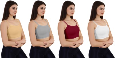 PZ ENTERPRISE Women's Cotton Lycra Free Size Non Padded Pull On Sport Bra Women Sports Non Padded Bra(Gold, Grey, Maroon, White)