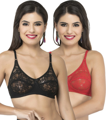 Docare Diamond Women Bralette Lightly Padded Bra(Red, Black)