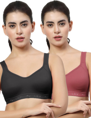 LILY Strops555 Women Sports Non Padded Bra(Black, Maroon)