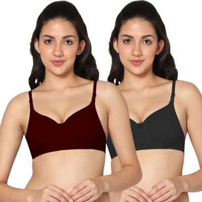 in care Women T-Shirt Heavily Padded Bra(Maroon, Black)