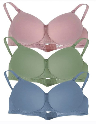 Fitsilk Women's Cotton Padded Regular Bra – Soft & Comfortable Daily Wear, Stylish Women Push-up Lightly Padded Bra(Green, Blue, Pink)