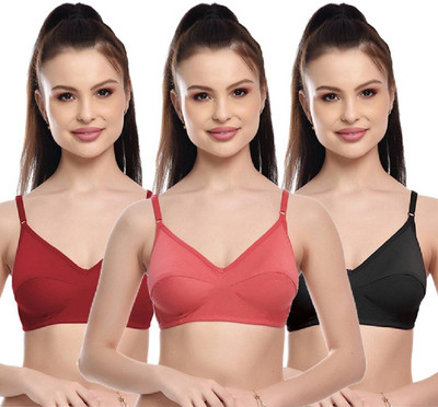 afifa Cotton Push-Up Plain Ladies Bra Women Everyday Non Padded Bra(Maroon, Black, Pink)