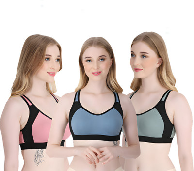 ASHMIRAS Women Sports Non Padded Bra(Pink, Blue, Green)