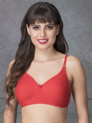 Clovia Cotton Rich Non-Padded Wirefree T-Shirt Bra In Red Women Full Coverage Non Padded Bra(Red)