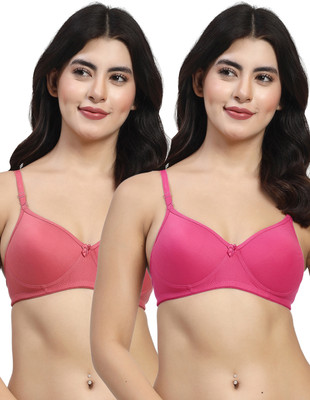 LILY mfruomalg Women T-Shirt Lightly Padded Bra(Pink, Maroon)
