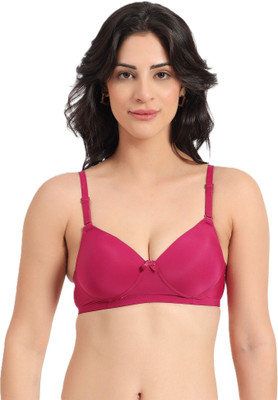 PESHE Spandex Solid Padded Bra Women Push-up Lightly Padded Bra(Pink)