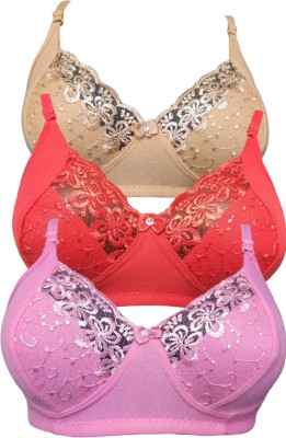 BLUE-WELL Women Everyday Non Padded Bra(Red, Pink, Beige)