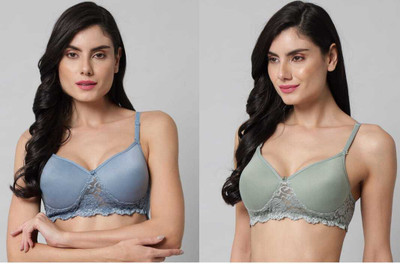 CALCADOS Combo pack of 2 Women Push-up Lightly Padded Bra(Green, Blue)