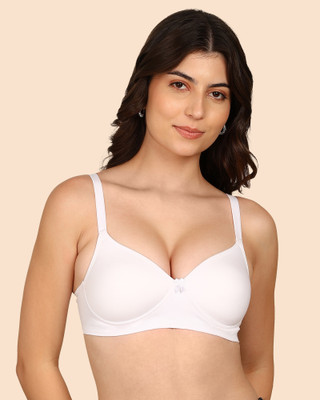 KOMLI Komli Bonded Breathable Cotton Full Coverage Padded Bra Women T-Shirt Lightly Padded Bra(White)