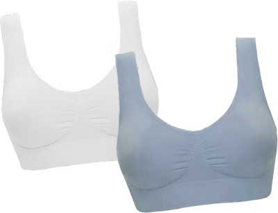 CHARMMODE Combo of 2 fully stretchable cotton everyday Sports bra Women Sports Non Padded Bra(Grey, White)