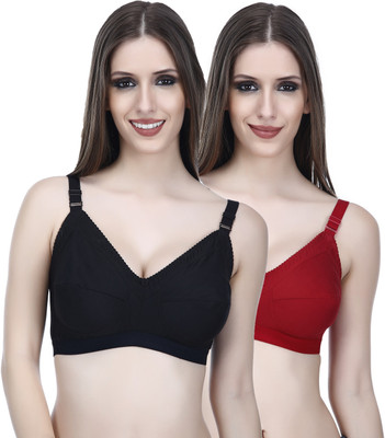 elina Plus Size Comfort Bra for Women Women Full Coverage Non Padded Bra(Maroon, Black)