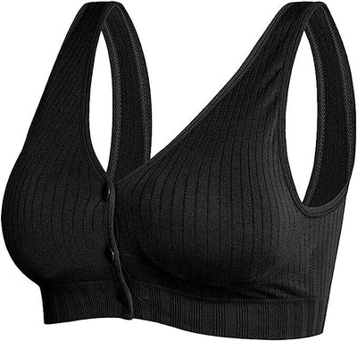 MOMISY Women's Maternity Button Front Nursing Bra Comfy Wireless Breastfeeding Bras Women Maternity/Nursing Lightly Padded Bra(Black)