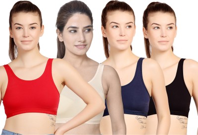 STOGBULL Cotton Lycra Sports Bra combo pack of 4 for Gym Yoga Exercise Running Workout Women Sports Non Padded Bra(Red, Beige, Blue, Black)