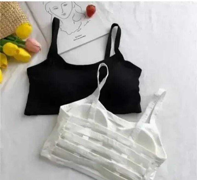 Aviraa Women’s Cotton Seamless Camisole Bra with Adjustable Straps Women Everyday Lightly Padded Bra(White, Black)