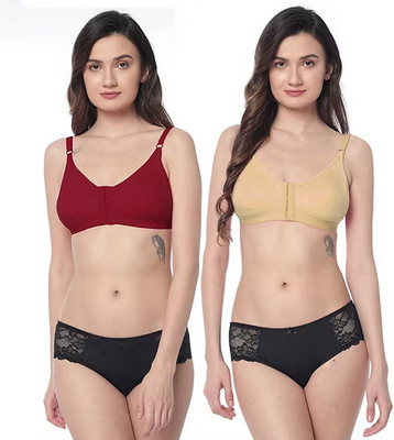 Aumflyengrie Front Open Non-Padded Non-Wired Cotton Rich Bra Women Everyday Lightly Padded Bra(Multicolor)