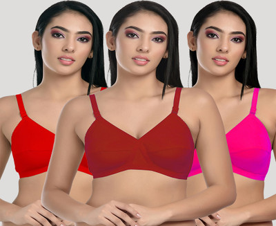 StyFun Women Cotton Blend Non-Padded Non-wired Bra Full Coverage Women Everyday Non Padded Bra(Red, Pink, Maroon)