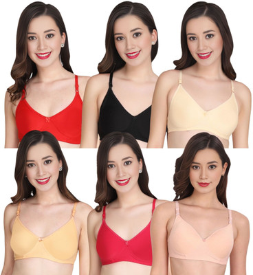 Liigne Women Everyday Padded Bra (Pack Of 6) for T-Shirt Saree Dress Sports Garment Women Full Coverage Lightly Padded Bra(Red)