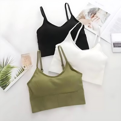 Mr Laduji Unique Design Women Sports Lightly Padded Bra(Black, White, Dark Green)