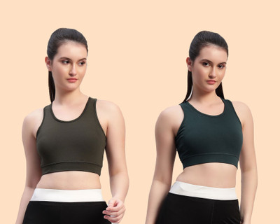 Chicaria Women Racerback Sports Bra Non Padded & Wirefree Women Sports Non Padded Bra(Black, Dark Green)