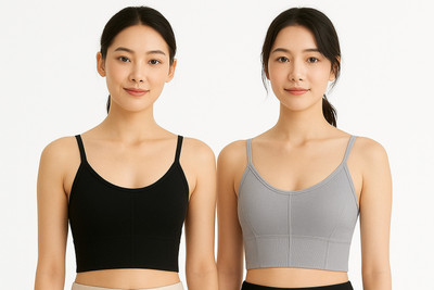 Surinka Women Sports Bras Yoga Gym Bra Women Sports Lightly Padded Bra(Black, Grey)