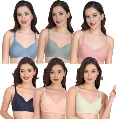 Liigne Women Everyday Padded Bra (Pack Of 6) for T-Shirt Saree Dress Sports Garment Women Full Coverage Lightly Padded Bra(Grey)