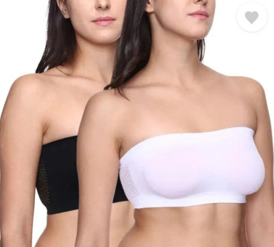 PreetyMore Women And Girls Full Coverage Viscose Lycra Pack Of 2 Women Bandeau/Tube Lightly Padded Bra(Black, White)