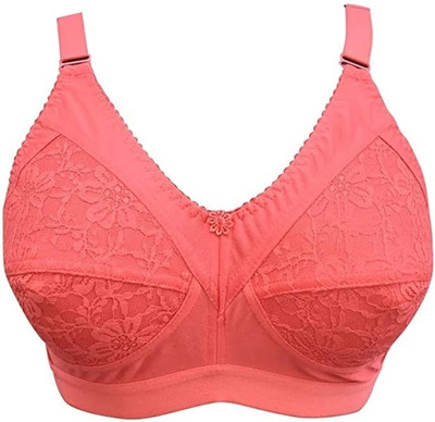 Ninteen-69 Cotton Plain Lovable Non-Padded Wirefree Seemed Bra Full Coverage for Women Women Full Coverage Non Padded Bra(Red)