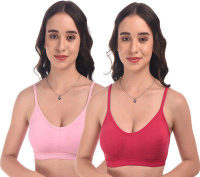 elina Women Sports Non Padded Bra(Pink, Red)