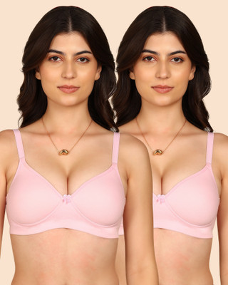 KOMLI Komli Bonded Breathable Cotton Full Coverage Padded Bra Women T-Shirt Lightly Padded Bra(Pink)