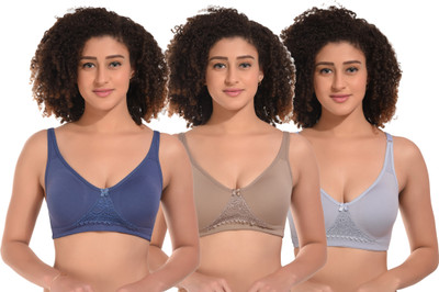 JONIMONI Women Full Coverage Non Padded Bra(Blue, Brown, Silver)