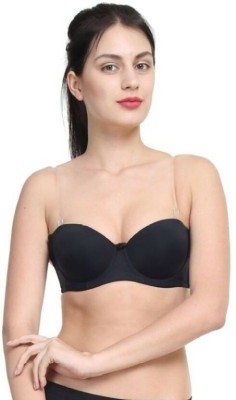 Wave Fashion Transparent Backless Padded Bra Women Everyday Heavily Padded Bra(Black)